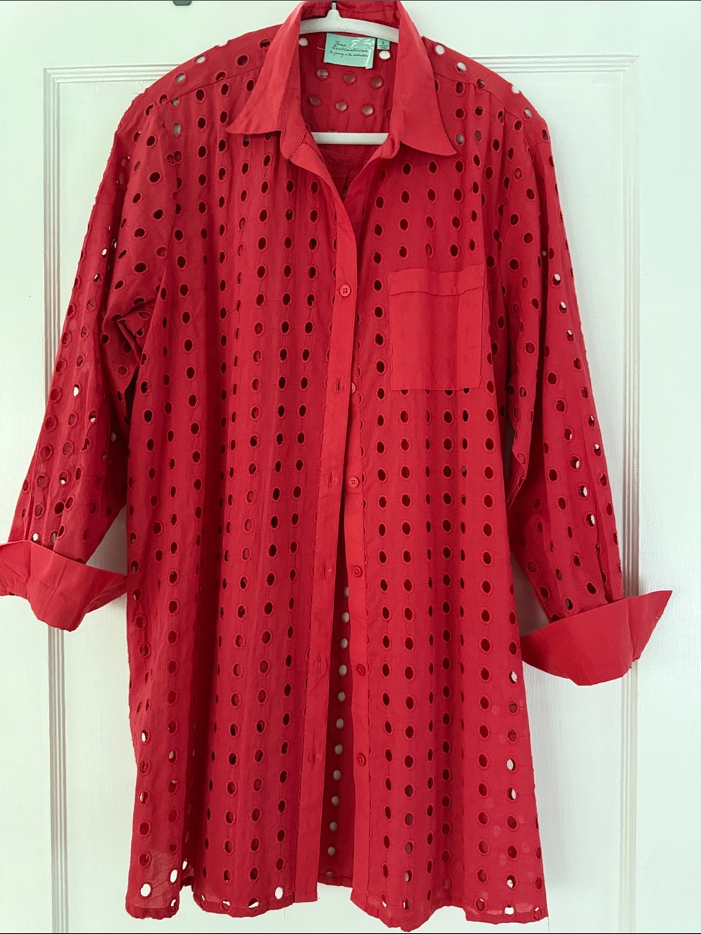 True Destinations Coral Eyelet Button-Down Shirt Dress